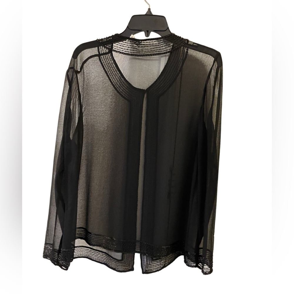 Vintage Long Sleeve Black Sheer Beaded Blouse